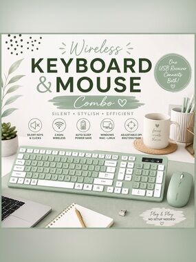 Keyboard Mouse Combo Wireless Full Size 2.4GHz USB Receiver Windows Mac